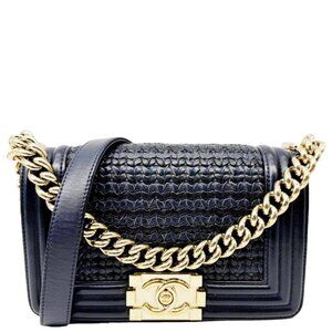 Chanel  Boy Small Braided Leather Shoulder Bag Navy Blue